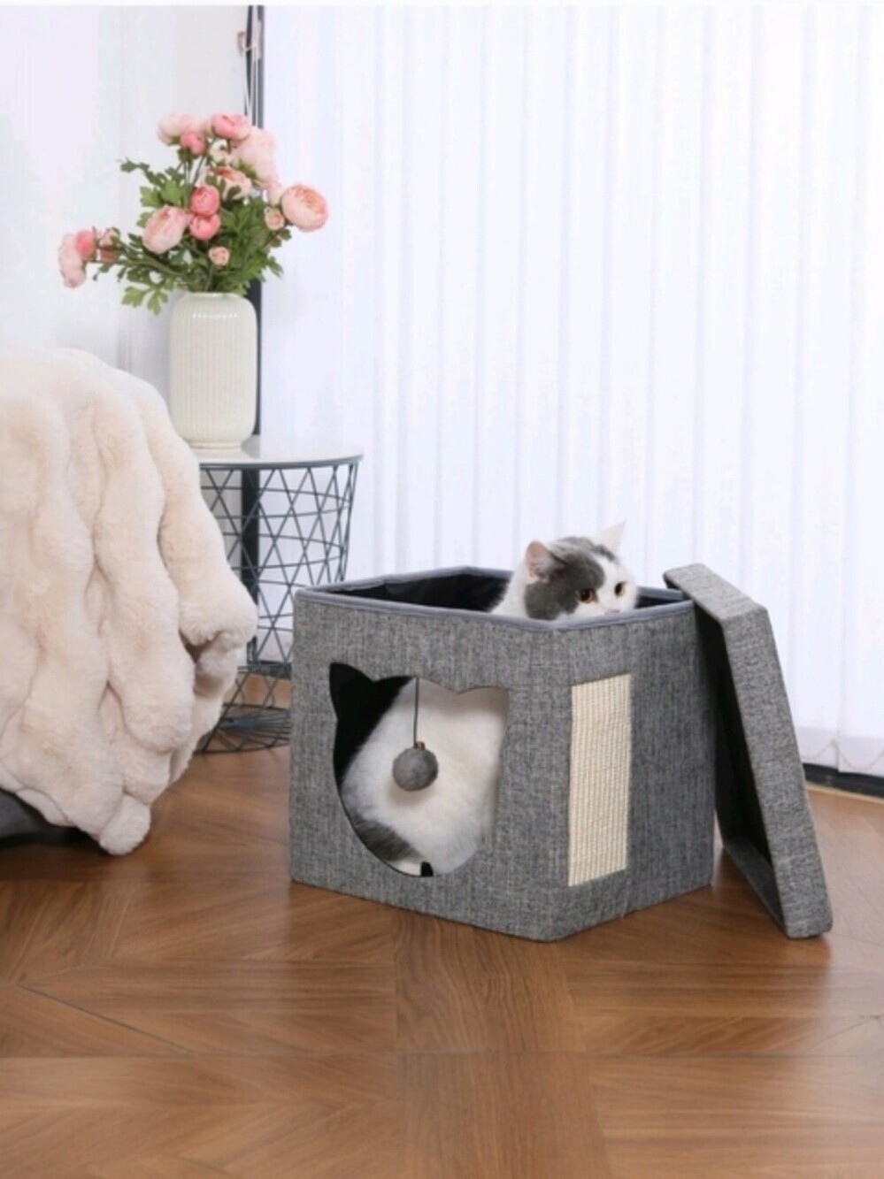 Vibrant Life Cat Cube Condo In GRAY, Satisfy your cat's desire to play and rest! - Picture 4 of 9